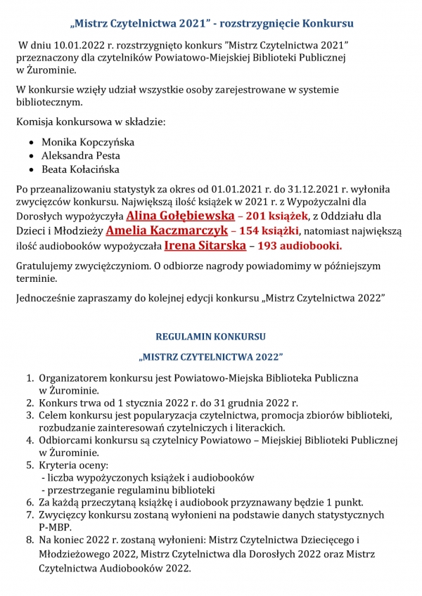 Mistrz Czytelnictwa 2021