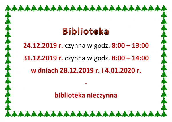 Godziny otwarcia biblioteki w okresie świątecznym