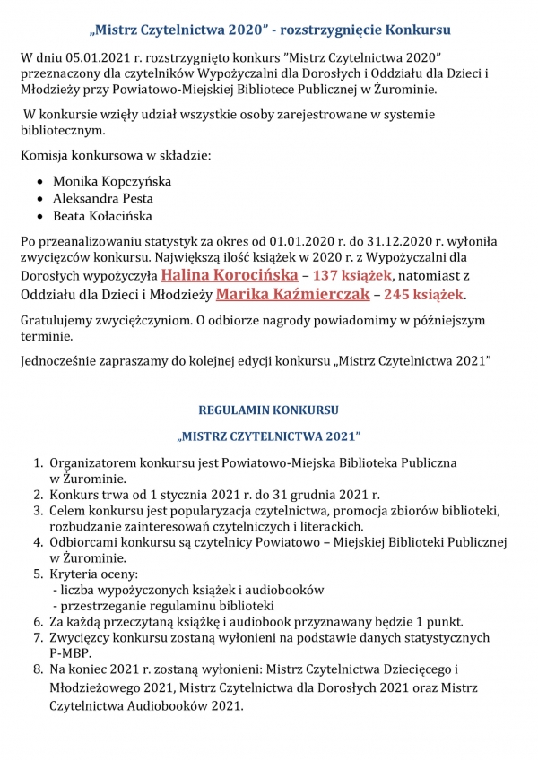 Mistrz Czytelnictwa 2020